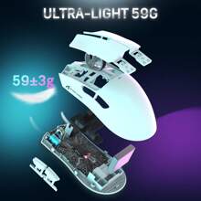 Souris de jeu sans fil ultra-légère de 59 g avec ruban antidérapant, dock de chargement RVB, capteur PixArt PAW3311, connexion sans fil BT/2,4 GHz et filaire, 22 000 PPP, 5 boutons programmables pour PC