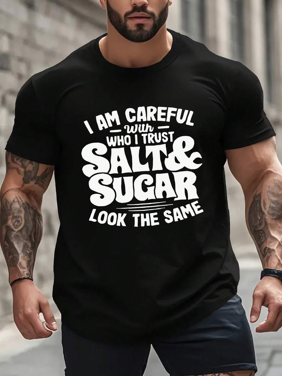 Men's "I Am Careful With Who I Trust" Graphic Cotton T-Shirt - White Casual Summer Round Neck Short Sleeve Tee, Comfortable & Versatile Streetwear Gift For Men, PLUS SIZE - màu đen - Xem 1