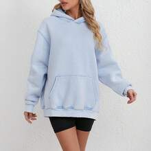 FAIABLE Mens Hoodies Oversized Unisex Wash Hoodie Heavyweight Fleece Vintage Cotton Sweatshirt Men Women Streetwear - 淺藍色 - 查看 3