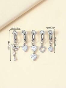 5pcs Fake Non-Pierced Belly Button Rings For Women - Silver - View 3