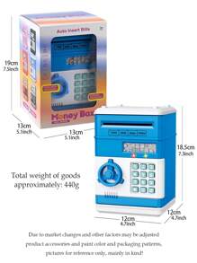 Hucha eléctrica de gran capacidad tipo Hucha ATM con función de desenrollado automático, desbloqueo con contraseña, con luz y sonido, caja para guardar monedas como juguete para niños y niñas, incluye algunos accesorios aleatorios - No incluye baterías regulares
