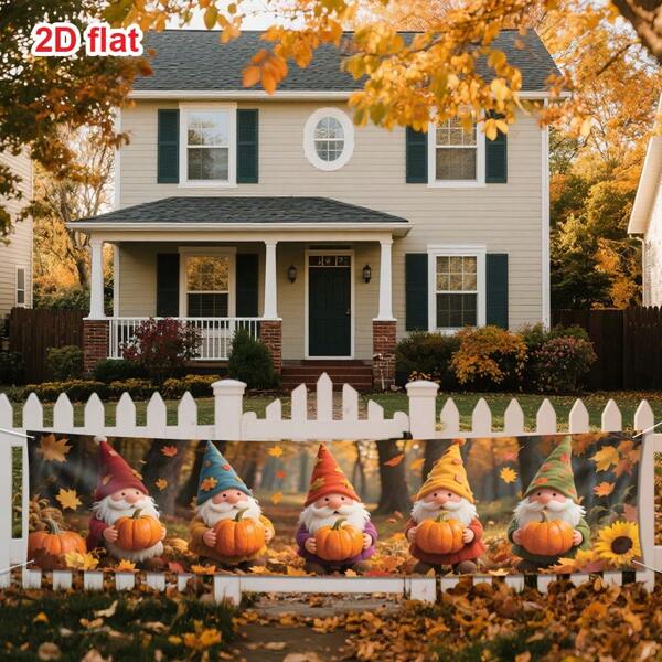 1pc Happy Fall Welcome Banner, Thanksgiving Fall Banner, Gnomes & Pumpkins Autumn Hanging Background, Autumn Porch Decor For Home Entrance, Outdoor Fall Porch Decoration