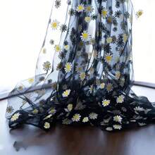 Eleganter Gänseblümchen-Spitze Tischläufer - 200cm, Polyester-Tüll-Stoff in Grasgrün/Champagner/Schwarz - perfekt für Hochzeiten & Sommerfeste, Hochzeitstischdecke, Dekoration, Tischüberzug
