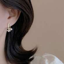 Cross Line Faux Pearl Earrings For Girls Fresh Gold Color Ear Piercing Women Accessories Daily Wear Delicate Jewelry Korean Fashion Faux Pearl Stud Earrings For Women Modern Design Gold Color Ear Earrings With Shiny Girls Jewelry