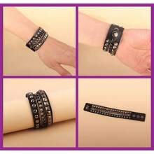 Xiacheng 3 Pcs Punk Rock Studded Bracelet Set Spiked Leather Cuff Bracelet For Men Women 80s Wristband Emo Bracelet Adjustable - Black - View 6