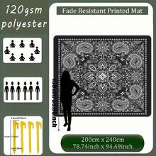 1 pezzo di telo mare leggero con stampa in bianco e nero a motivo paisley, per uso estivo, portatile, stampa ad alta definizione su un solo lato, resistente allo sbiadimento, in tessuto rivestito ad alta resistenza, anti-grinze e facile da pulire, antistrappol, include 4 picchetti di fissaggio, rinforzo antivento, dimensioni grandi adatte a 2-8 persone, accessorio personalizzabile per attività all'aperto, per tempo libero all'aperto, campeggio, picnic, tappeto da pavimento temporaneo