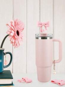 Conjunto de Marcador de Copo com Laço de Silicone e Letra Coração Borboleta, Serve para Copos de 30-40 Oz, Diâmetro da Palha de 9-10mm, Copos de Vidro com Alça, Decoração Fofa de Borboleta Rosa, Copo 40oz/30oz, Capa de Palha de Silicone, Brindes com Encantos de Chaveiro