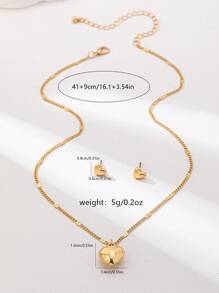 3 pièces Ensemble de bijoux en acier inoxydable avec collier et boucles d'oreilles cœur lisse minimaliste, polyvalents pour un port quotidien