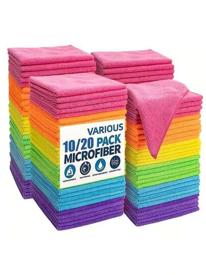 HYER KITCHEN [Absorbent Microfiber Cloth] Super Absorbent 5/10/20/Pcs Quick Drying Microfiber Cloth | Super Absorbent, No Scratches, 9.84x9.84 Inches, 25x25 Cm - Perfect For Kitchens, Bathrooms, Living Rooms, Outdoor Patios - Super Absorbent Towels Modern Style, Bright Colours, Durable Microfiber Microfiber Cleaning Cloth Set - Polyester Material For A Variety Of Surfaces, Streak-Free Gloss Finish.