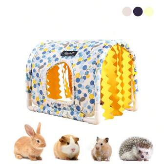 ITANDME Guinea Pig Hideout Rabbit Hideout No Bottom Guinea Pig Bed - Easy To Clean & Move - Thickened Skeleton & Breathable Bunny Beds - Small Animal Indoor Habitat For Rabbit Guinea Pig Ferret Hedgehog