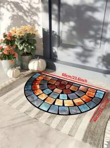 Capacho de porta com estampa de pedra colorida, 1 peça, de poliéster, lavável, com design semicircular retrô, adequado para decoração de quarto, entrada ou casa - durável, fácil de limpar, usado para decoração de porta, banheiro e entrada - disponível em vários tamanhos, resistente a manchas, resistente e à prova de poeira