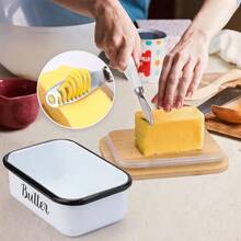 Dsy5352 LANDNEOO Butter Dish With Lid And Butter Curler Knife Unbreakable Stainless Steel Keeper Container With Double Silicone Sealing For Kitchen Farmhouse Decor - White - View 6