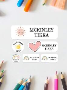 Pegatinas de nombre personalizadas para guardería, etiquetas de nombre adhesivas impermeables para ropa y botellas de niños, etiquetas de nombre personalizadas duraderas en rosa, etiquetas multifuncionales para organización escolar - Multicolor - Ver 11