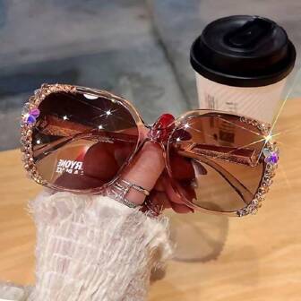 1 件装新款时尚全框椭圆偏光水晶时尚眼镜，Y2K 女士驾驶、海滩、户外、旅行、外出装备配饰，黑色眼镜