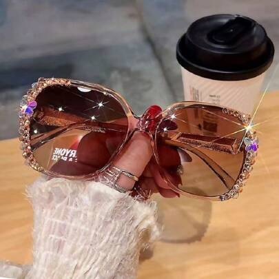 1pc New Fashion Full Frame Oval Polarized Crystal Fashion Glasses, Y2K Women Driving, Beach, Outdoor, Travel, Going Out Outfit Accessories, Black Glasses