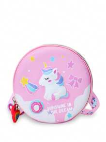 1 pieza Bolso bandolera pequeño y redondo con estampado 3D lindo y de dibujos animados de niños y niñas con estilo, de estilo coreano versátil, correa de hombro casual y cómoda, variedad de patrones de impresión a elegir, satisface las necesidades básicas de almacenamiento, adecuado para uso diario y juego, una excelente opción de regalo