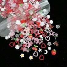 200pcs Resin Red And White Mixed Nail Charms Cartoon Strawberry Bow Pearl Nail Art Charms Accessories DIY - 紅色 - 查看 7