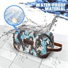 Men's Toiletry Bag, Leather And Canvas Travel Toiletry Bag, Dopp Kit For Men, Travel Bathroom Bag Men's Shaving Kit, Travel Kit Small Bags For Men, Shaving Bag For Travel (Camo-Blue) - 藍色 - 查看 6