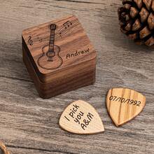 Personalized Wooden 3pcs Guitar Picks With Case, Custom Guitar Pick Holder, Musicians Plectrum Box, Father's Day Christmas Birthday Gift For Guitar Player - Brown - View 5