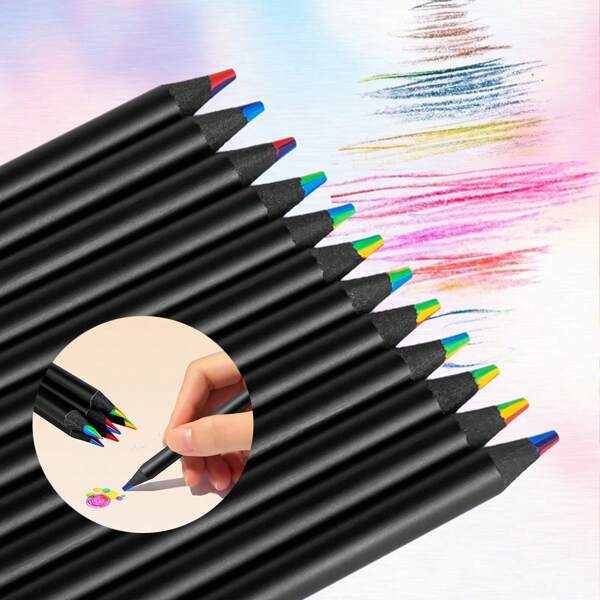 6pcs Hand Drawn Colored Pencil Colored Pencil Seven-Color Same Core Rainbow Pencil Drawing People Items Water-Soluble Painting,School Supplies,Back To School
