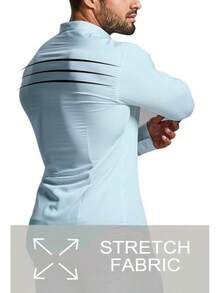 Men's Muscle Fit Dress Shirts Athletic Slim Fit Long Sleeve Stretch Casual Button Down Shirthalloween - 淺藍色 - 查看 3