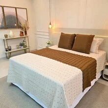 Knitted Blanket Bedspread For Queen King Sofa Bed Cozy Home Decor - ONLY THE BEDSPREAD - 駝色 - 查看 5