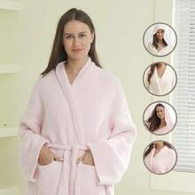 Bearberry Hooded Robe Cozy Leopard Robe Lightweight Soft Plush Bathrobe With Pockets For Women - Pink-hoodless - View 4