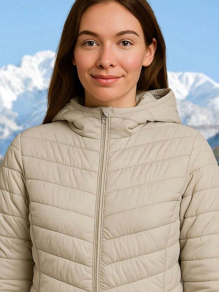 Jaqueta Puffer Feminina Bobojaco Impermeável Moto Capuz Removível Super Resistente Frio Neve - Bege - Visão 3