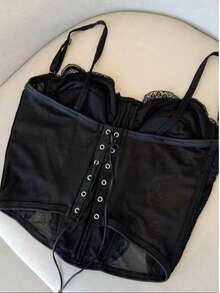 Lace Corset With Boning – Sexy Transparent Top In Fashion Lingerie Style" - 黑色 - 查看 2