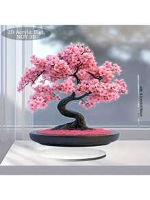 1pc Pink Cherry Blossom Acrylic Potted Tree Decoration - 2D Flat Desktop Display, Black Trunk And Bright Pink Flowers, Suitable For All Seasons Holiday Indoor Decoration, Is An Ideal Gift For Friends, Family, Traditional Style Decoration | Bright Flower Design, Cherry Blossom Decoration
