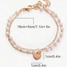 1pc Versatile Pearl Decor Double Layer Chain Pendant Bracelet For Women, Commuting, Daily, Dating