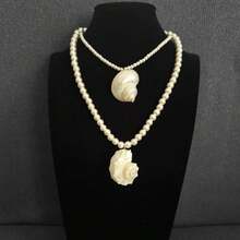 全新原创简约仿珍珠海螺吊坠项链，适合女士个性化百搭海洋风格海滩派对珠宝