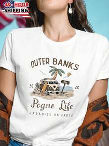 P4L Pogue Life Paradise On Earth Womens T Shirt Casual Summer Tee  Graphic Top Comfortable Soft Cool Gift Fashion Outfit - Black - View 2