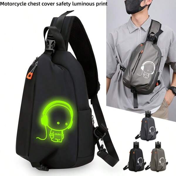 1pc Black Waterproof Crossbody Bag With Chest Pockets, Double Zipper Pockets, Phone Holder, Suitable For Exercise, Travel, One Size Side Bag