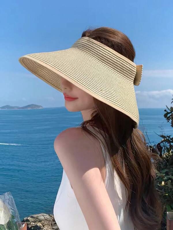 Women's Sun Visor Hats Wide Brim Straw Beach Hat Ponytail Hats For Women Foldable Floppy