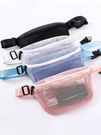 1 件网眼沙滩腰包，可调节网眼斜挎包，网眼手提包，配有可调节腰带，适合海滩、游泳、度假、旅行、野餐