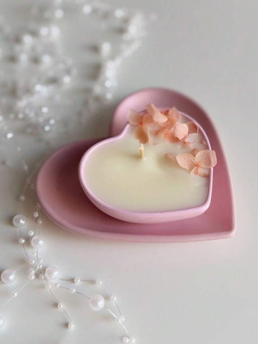 2PCS/Set - Heart-Shaped Tray Mold + Heart-Shaped Plate Mold, DIY Creative Simple Jewelry Storage Tray Candle Holder Plaster Mould, Home Decoration Ornaments Silicone Mold, Handicraft Production Epoxy Resin Casting Molds - White - View 1