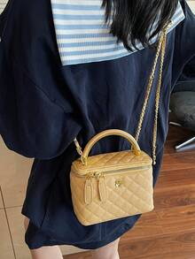 BEIKAMU 1 chiếc Túi xách họa tiết hình thoi, Ví đựng son môi & tiền xu thời trang mới, Túi đeo chéo dây xích thanh lịch - Màu vàng - Xem 6