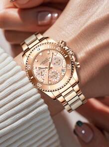 BIDEN 1 Reloj de mujer, Cronógrafo, Resistente al agua, Calendario, Correa de acero inoxidable, Reloj de mujer elegante y de estilo con herramienta de corte de tira de acero gratis y caja gratis