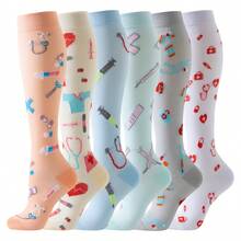 6 pares de calcetines de compresión deportivos para mujer y hombre, con patrones lindos, transpirables y de altura hasta la rodilla, apropiados para correr, ciclismo, senderismo y viajes - Multicolor - Ver 13