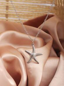 1 colar feminino de aço inoxidável com pingente de estrela do mar básico