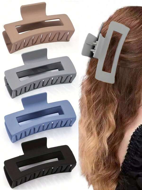 4pcs Minimalist Matte Large Square Hair Clips, Elegant Hollow Out Hair Claw, Suitable For Updo Bun, Ponytail, Casual, Party, Travel, Daily Wear, Gift For Valentine, Thanksgiving, Back-To-School Fashion Hair Accessories Beauty Claw Clips