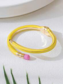 1 件粉色铅笔形弹性弹簧开口手链，甜美艺术配饰，适合作为同事和学生的教师节礼物