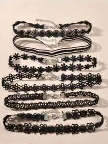 1set Fishbone Tattoo Style Choker Necklace, Black & White Versatile Clavicle Chain