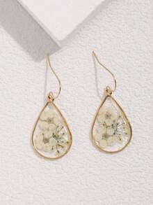 1 Pair Teardrop Forget-Me-Not Dried Flower Resin Drop Earrings, Suitable For Women's Daily Wear - White - View 5