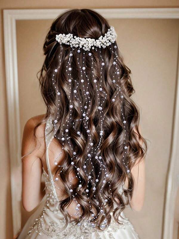1 Pc Multi-Layer Faux Pearl Tassel Hair Ornament, Elegant Headpiece For Women, Suitable For Wedding, Party