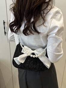 女士时尚仿珍珠肩带手提包、单肩包，适合日常使用