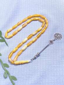 1pc Classic Minimalist 33pcs Narrow Rice Bead Bracelet, Acrylic Solid Color, Suitable For Men Daily Wear
