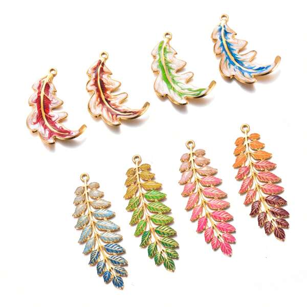 1pc Stainless Steel 3-Color Gradient Oil Drip Leaf Shaped Pendant, Vintage Style Suitable For Women DIY Earrings And Necklaces