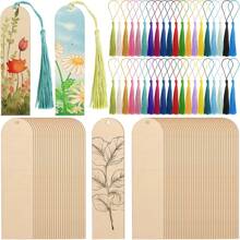 30pcs Blank Wood Bookmarks, DIY Painting Wooden Crafts Bookmarks, Wooden Pendants Rectangular With Round Corners (15 Bookmarks + 15 Tassels), Random Color Tassels, Suitable For Holiday Cards, Wooden Tags, DIY Painting, Back To School